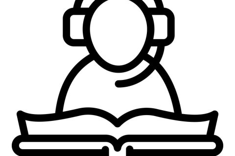 Reading an audio book icon, outline style